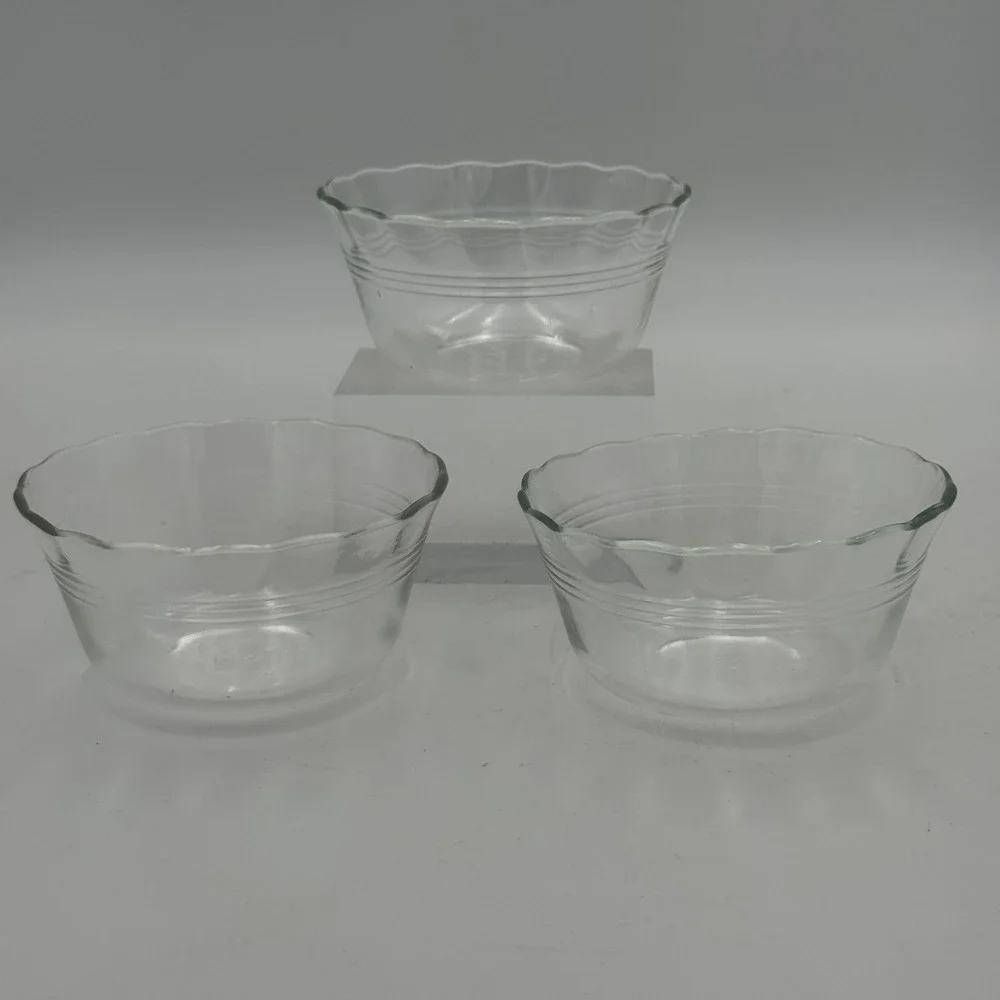 Vintage Pyrex 463 Clear Glass Scalloped Custard Cups 6oz Set of 3 Made in USA